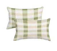 Housse Coussin 75x40 cm, Lin Housse Coussin Vert Sauge, Coussins Exterieur Impermeable Lot de 2, Taie Oreiller Rectangulaire Tartan, Impression Recto Verso pour Decoration Maison, Salon, Jardin -3778