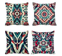 Housse Coussin 75x75 Abstrait Taie d'oreiller, Lot de 4 Lin taie oreiller, Couleur Carré oreiller pour décorative la maison O Automne Cadeaux, Fermeture à glissière invisible, Lavable en machine. B-99