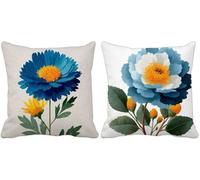 Housse Coussin 75x75 Bleu Coussin Exterieur Impermeable Lin Lot de 2, Fleur Cushion Covers pour Decoration Salon Chambre Canape Decoration Salon Eté Exterieur Jardin Terrasse Taie Oreiller -8488f