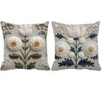 Housse Coussin 75x75 Gris Coussin Exterieur Impermeable Lin Lot de 2, Fleur Cushion Covers pour Decoration Salon Chambre Canape Decoration Salon Eté Exterieur Jardin Terrasse Taie Oreiller -7994z
