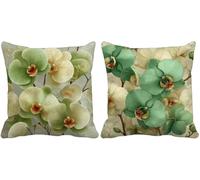 Housse Coussin 75x75 Vert Sauge Coussin Exterieur Impermeable Lin Lot de 2, Fleur Cushion Covers pour Decoration Salon Chambre Canape Eté Exterieur Jardin Terrasse Taie Oreiller Decoration -8412d