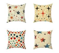Housse Coussin 75X75CM Lot de 4 Blanc Cassé Cushion Exterieur Impermeable éToile Carré Decoratives Lin Taie Oreiller Impression Recto Verso Coussincarré, Decoration Maison Exterieur, Cadeau 8-UO280