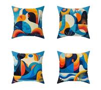 Housse Coussin 75X75CM Lot de 4 Bleu Cushion Exterieur Impermeable Paysage Carré Decoratives Lin Taie Oreiller Impression Recto Verso Coussincarré pour Decoration Maison Exterieur Exterieur 7-IT94