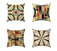 Housse Coussin 75X75CM Lot de 4 Couleur Cushion Exterieur Impermeable GéOméTrie Carré Decoratives Doux Taie Oreiller Impression Recto Verso Coussincarré, Decoration Maison Exterieur, Cadeau C-12W61