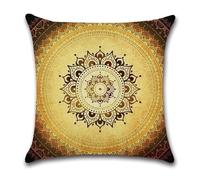 Housse Coussin 80x80 Mandala Marron Jaune Taie Oreiller Canape Salon Lin Carré Chambre Chaise Housse Coussin Exterieur Jardin Automobile Coussins Décoratifs