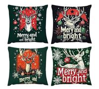 Housse Coussin 80x80, Taie Oreiller Noël Lot de 4Joie Housse de Coussin Le Cerf Velours Taie d'oreiller Décoration, pour Intérieur Extérieur Décorer Lit, Canapé, Chambre, Salon, Jardin jx0k-252
