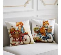 Housse Coussin 80x80cm Coussin Exterieur Chat Coussins de Jardin Blanc Oreiller 2 Pièces avec Fermeture éclair Invisible Coussins Lin pour Jardin Salon Chambre Halloween Hiver Automne Décoratif wj-596