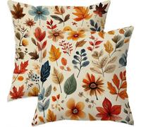 Housse Coussin 80x80cm Decoratif Housse Coussin Fleur,Lin Taies d'oreillers Lot de 2,Feuille Taie Oreiller Double Face Impermé avec Fermeture éclair Invisible pour Patio Canape Balcon Decor A768