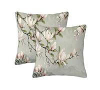 Housse Coussin 90x90 cm Exterieur Housses de Coussin Rose Lot de 2 Carrée Impermeable Lin Double Face Imprimé Motif Magnolia Décoratifs Canapé pour Maison Salon Chambre Lit Chaise Été Jardin S-1086