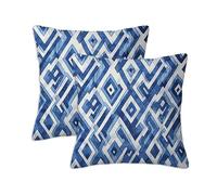 Housse Coussin 90x90 cm Exterieur Housses de Coussin Style Nordique Lot de 2 Carrée Impermeable Lin Double Face Imprimé Motif Bleu Décoratifs Canapé pour Maison Chambre Lit Chaise Été Jardin S-990