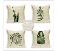 Housse Coussin 90x90 cm Lot de 4 Coussin Exterieur Impermeable Lin Coussins Décoratifs Boho Housse Coussin Canapé Fermeture Zip Cachée Coussin Canape Decoration pour Chambre Jardin Tropical PlantsY79
