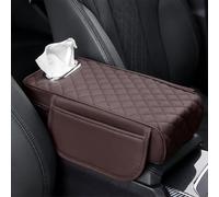 Housse Coussin Accoudoir Console Centrale Voiture pour Nissan Bluebird March Maxima Sylphy 2004-2025, Universal Tapis D'Accoudoir Cuir avec Sac Rangement Et Boîte À Mouchoirs, F/Brown