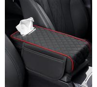 Housse Coussin Accoudoir Console Centrale Voiture pour Nissan Kicks Murano Leaf 2011-2025, Universal Tapis D'Accoudoir Cuir avec Sac Rangement Et Boîte À Mouchoirs, B/Black-Red