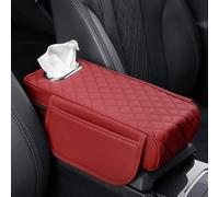 Housse Coussin Accoudoir Console Centrale Voiture pour Nissan Kicks Murano Leaf 2011-2025, Universal Tapis D'Accoudoir Cuir avec Sac Rangement Et Boîte À Mouchoirs, D/Red