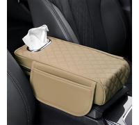 Housse Coussin Accoudoir Console Centrale Voiture pour Nissan Navara NV350 2004-2025, Universal Tapis D'Accoudoir Cuir avec Sac Rangement Et Boîte À Mouchoirs, C/Beige