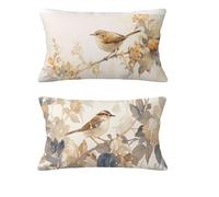 Housse Coussin Automne 30x50cm Housse Coussin Crème Oreiller Lin Coussins de Jardin Oiseau Taie Oreiller avec Fermeture éclair Invisible pour Hiver Noël Canapé Balcon Extérieur,Cadeau,Lot de 2 md-1016