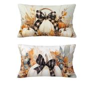 Housse Coussin Automne 50x80cm Housse Coussin Blanc Oreiller Lin Coussins de Jardin Citrouille Taie Oreiller avec Fermeture éclair Invisible Hiver Noël Canapé Balcon Extérieur,Cadeau,Lot de 2 md-388