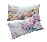 Housse Coussin Beige Taie Oreiller 40x60cm Fleurs Housse de Coussin Taie d'oreiller Decoratif Velours Taie Oreiller Lot de 2 Fermeture éclair Invisible Lavable Decoration Maison Cadeau Femme T0T636