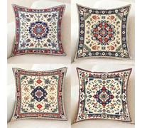 Housse Coussin Blanc Coussin Canape 75x75 Lot de 4, Super Doux Taie Oreiller BohêMe Taies d'Oreillers Double Face à Motif avec Fermeture Eclair Caché pour Decoration Maison, Cadeau Femme -bby25011TV