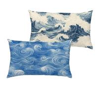 Housse Coussin Bleu 40x70 cm Grande Coussin Exterieur Impermeable Velours Taie Oreiller avec Fermeture à Glissière Invisible, Lot de 2 Abstrait Cushion Covers Décoratifs de pour Jardin Patio 1B-50