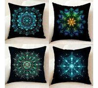 Housse Coussin Bleu Coussin Canape 45x45CM Lot de 4, Super Doux Taie Oreiller Mandala Taies d'Oreillers Double Face à Motif avec Fermeture Eclair Caché pour Decoration Maison, Cadeau Femme -bby2501176