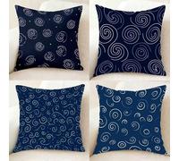 Housse Coussin Bleu Foncé Coussin Canape 75x75 cm Lot de 4, Super Doux Taie Oreiller Graphique Taies d'Oreillers Double Face à Motif avec Fermeture Eclair Caché pour Decoration Maison -bby250111A