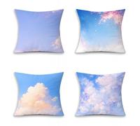 Housse Coussin Bleu, Nuage Housse Coussin Canape 50x50cm Lot de 4, Carrée Sofa Taie Oreiller, Taie d'oreiller Doux avec Fermeture éClair Invisible, pour Hiver, Canape, Sofa Bed, Cadeau Deco, 5-3121