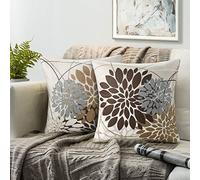 Housse Coussin Brun 45x45 Floral Housse De Coussin Décoratif Housses De Coussin Géométrique Dahlia Fleur Motif Housses De Coussins Lot De 2 Taie Coussin Convient Pour Salon Sofa Coussin Décor