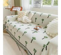 Housse Coussin Canapé, 4 Places Chenille Motif de Petites Fleurs à Franges Universelle Housse Canape Protection Chat Chiens Griffures, Vert, 180x420cm