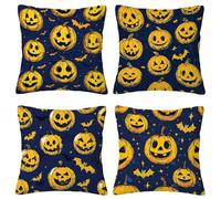 Housse Coussin Canape Bleu Marine Housse de Coussin 30x30 Halloween Lot de 4 Carré Velours Taie Oreiller avec Fermeture Eclair Cachée Super Doux Canape Decoratif pour Decor Salon Cadeau Femme F-13