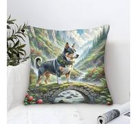 Housse Coussin Chien Australian Kelpie Peinture À L'huile,Mountain Ruisseau de forêt Carré Taie D'oreiller Décoratif Polyester Taie Coussin Canapé Decorative Pour Chambre,Canapé,Chaise,Jardin 45x45cm