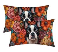 Housse Coussin Chien fleurs Taie D'oreiller 25 x 50 Lin Oreillers Lot de 2 Housses Coussin, Taies de Coussins Rectangulaires Coussins Extérieur, Decor pour Maison Salon Chambre à Coucher K-367
