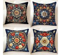 Housse Coussin Coloré Coussin Canape 75x75 Lot de 4, Super Doux Taie Oreiller BohêMe Taies d'Oreillers Double Face à Motif avec Fermeture Eclair Caché pour Decoration Maison, Cadeau Femme -bby250117B