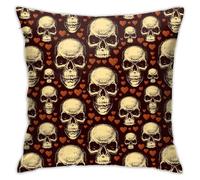 Housse Coussin Crânes Humains en Colère, Cœurs d'amour Rouges 45X45Cm Housse De Coussin Polyester Décoratives Taie d'oreiller pour Chambre Canapé Extérieure