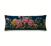 Housse Coussin en Velours 35 x 105, Grande Taie de Traversin Bleu pour Traversin Décoratif, Double Face Imprimée Peony Housse de Coussin pour Canapé Chaise Lit, Decoration Chambre, 1 Pièce 0N-321