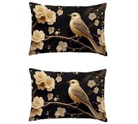 Housse Coussin Exterieur Fleur Housse de Coussin 60x80cm Rectangulaire Lin Impermeable Taie Oreiller Double Sided Printing Oiseau Decoration Maison Pillow Case pour Automne Patio Jardin Cadeau l-m448