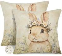 Housse Coussin Exterieur Impermeable 30x30 cm Lot de 2 Housses de Coussin Lapin Printemps Été Decoratif Coussins Fleurs Canapé Taie D'Oreiller pour Jardin, Terrasse, Patio, Porche, Banc, Salon -GY358