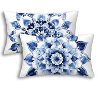 Housse Coussin Exterieur Imperméable 30x50 Lot de 2 Housse de Coussin Blanc Rectangulaire Taie Oreiller Mandala en Lin Imperméable pour Jardin Taie d'oreiller Extérieur pour Canapé Jardin Patio -7522