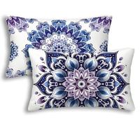 Housse Coussin Exterieur Imperméable 30x50 Lot de 2 Housse de Coussin Blanc Rectangulaire Taie Oreiller Mandala en Lin Imperméable pour Jardin Taie d'oreiller Extérieur pour Canapé Jardin Patio -7528