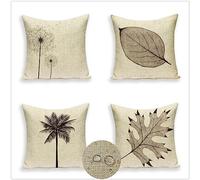 Housse Coussin Exterieur Impermeable 35x35cm Lot de 4 Carré Lin Gris Beige Housses de Coussin Decoratif Motif Plante Coussins Canapé, pour Canape Salon Chambre Jardin Taie Coussin d'exterieur R-7155
