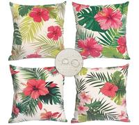 Housse Coussin Exterieur Impermeable 35x35cm Lot de 4 Fleur Rouge Taie d'oreiller Carré Impermeable Lin Housse de Coussin pour Patio Jardin Salon Chambre Décoration Housse de Coussin Exterieur WT-531