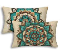 Housse Coussin Exterieur Imperméable 40x60 Lot de 2 Housse de Coussin Mandala Rectangulaire Taie Oreiller Rétro en Lin Imperméable pour Jardin Taie d'oreiller Extérieur pour Canapé Jardin Patio -7489
