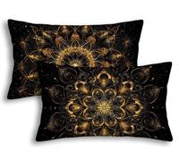 Housse Coussin Exterieur Imperméable 40x60 Lot de 2 Housse de Coussin Noir Rectangulaire Taie Oreiller Mandala en Lin Imperméable pour Jardin Taie d'oreiller Extérieur pour Canapé Jardin Patio -7591