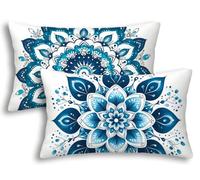 Housse Coussin Exterieur Imperméable 40x60 Lot de 2 Housse de Coussin Turquoise Rectangulaire Taie Oreiller Mandala en Lin Imperméable pour Jardin Taie d'oreiller Extérieur pour Jardin Patio -7568