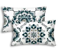 Housse Coussin Exterieur Imperméable 40x80 Lot de 2 Housse de Coussin Blanc Rectangulaire Taie Oreiller Mandala en Lin Imperméable pour Jardin Taie d'oreiller Extérieur pour Canapé Jardin Patio -7565