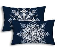Housse Coussin Exterieur Imperméable 40x80 Lot de 2 Housse de Coussin Bleu Rectangulaire Taie Oreiller Mandala en Lin Imperméable pour Jardin Taie d'oreiller Extérieur pour Canapé Jardin Patio -7593