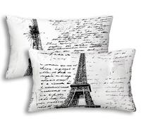 Housse Coussin Exterieur Imperméable 40x80 Lot de 2 Housse de Coussin Paris Rectangulaire Taie Oreiller Gris en Lin Imperméable pour Jardin Taie d'oreiller Extérieur pour Canapé Jardin Patio -7653