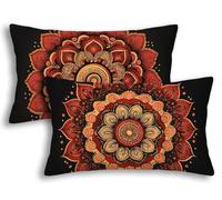 Housse Coussin Exterieur Imperméable 40x80 Lot de 2 Housse de Coussin Rouge Rectangulaire Taie Oreiller Mandala en Lin Imperméable pour Jardin Taie d'oreiller Extérieur pour Canapé Jardin Patio -7459