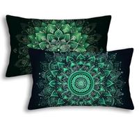 Housse Coussin Exterieur Imperméable 40x80 Lot de 2 Housse de Coussin Vert Rectangulaire Taie Oreiller Mandala en Lin Imperméable pour Jardin Taie d'oreiller Extérieur pour Canapé Jardin Patio -7614