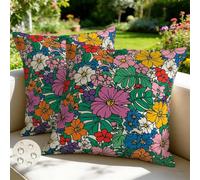 Housse Coussin Exterieur Impermeable 45x45 cm Lot de 2 Housses de Coussin Fleur Printemps Été Decoratif Coussins Botanique Canapé Taie D'Oreiller pour Jardin, Terrasse, Patio, Banc, Salon -GY593